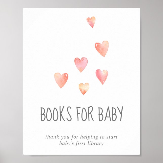 Watercolor Hearts Baby Shower Books for Baby Sign (Front)