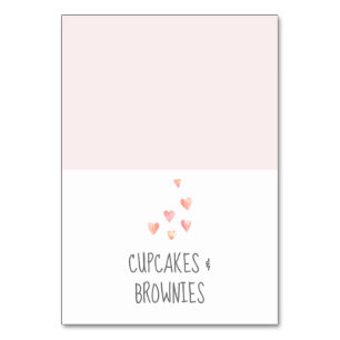 Watercolor Hearts Baby Shower Buffet Food Labels Table Number