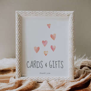 Watercolor Hearts Baby Shower Cards and Gifts Sign