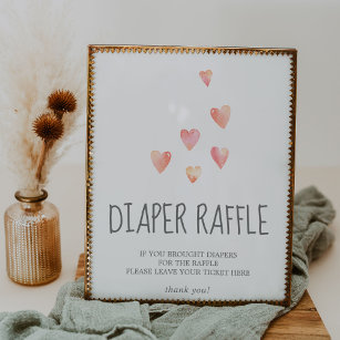 Watercolor Hearts Baby Shower Diaper Raffle Sign