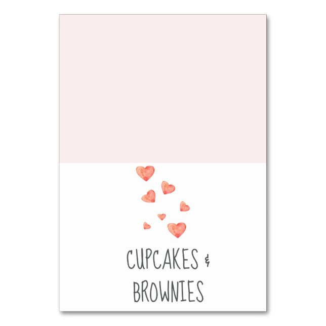 Watercolor Hearts Baby Shower Table Cards (Front)