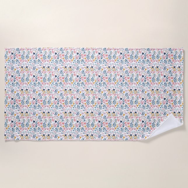 Watercolor Hearts Beach Towel (Front)