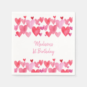 Watercolor Hearts Birthday Napkin
