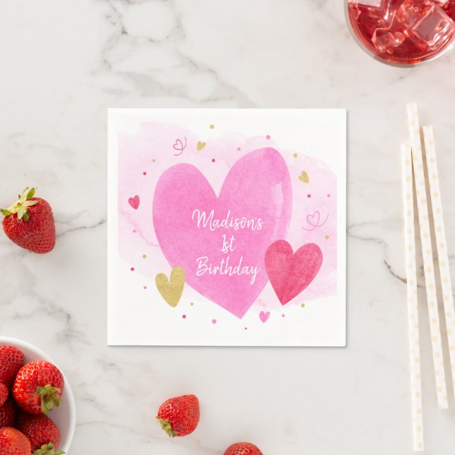 Watercolor Hearts Birthday Napkin (Insitu)