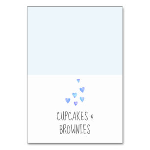Watercolor Hearts Boy Baby Shower Buffet Labels Table Number