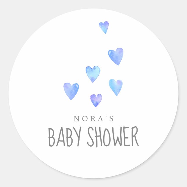 Watercolor Hearts Boy Baby Shower Envelope Seals (Front)