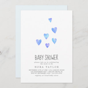 Watercolor Hearts Boy Baby Shower Invitation