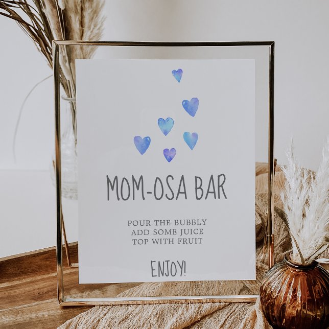 Watercolor Hearts Boy Baby Shower Mum-osa Bar Sign (Creator Uploaded)