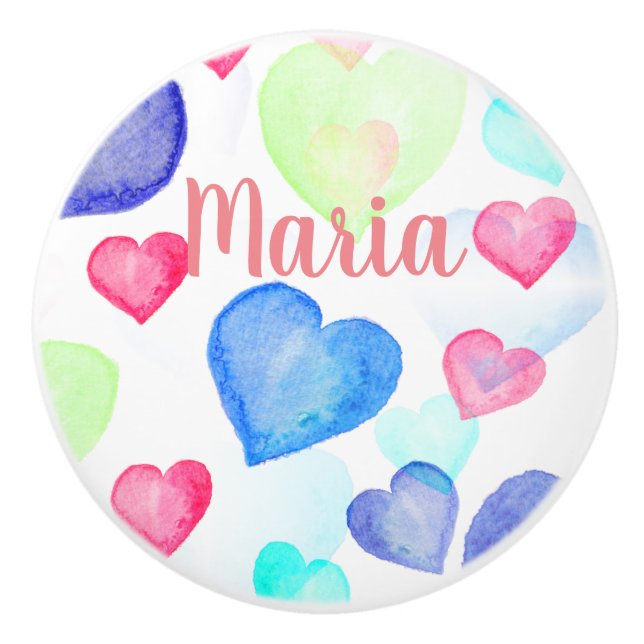 Watercolor Hearts Ceramic Knob (Front)
