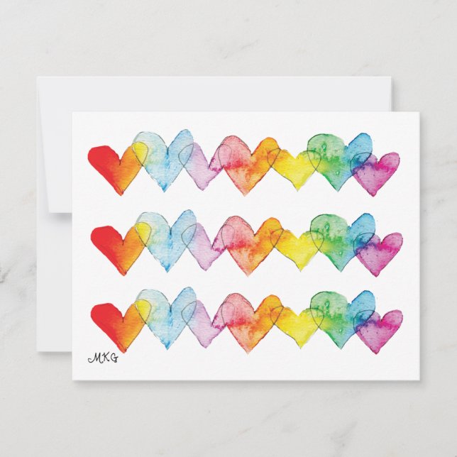 Watercolor Hearts Colourful Hand Drawn Note Cards (Front)