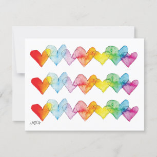Watercolor Hearts Colourful Hand Drawn Note Cards