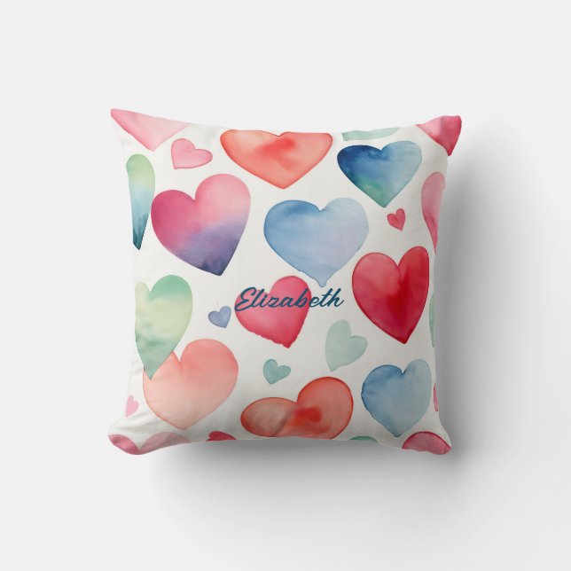 Watercolor hearts cushion (Front)