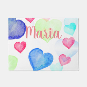 Watercolor Hearts Doormat