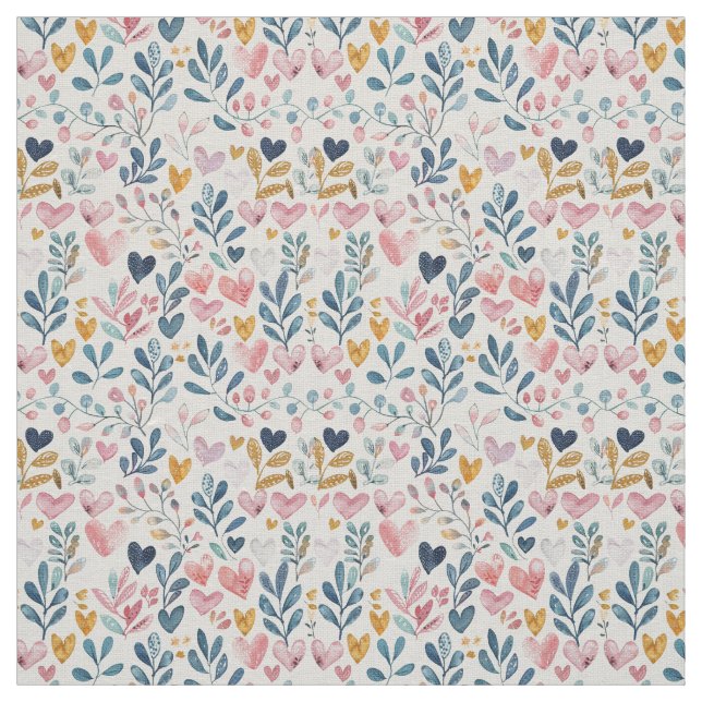 Watercolor hearts fabric (Swatch)
