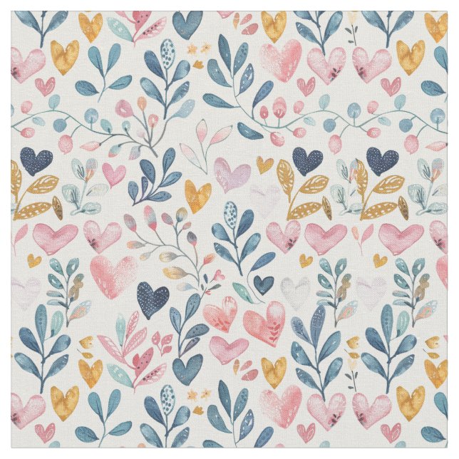 Watercolor hearts fabric (Close Up)
