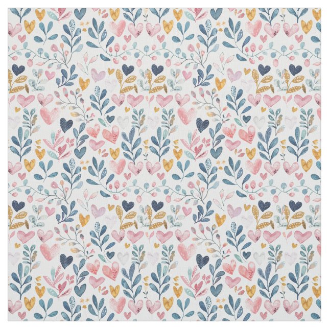 Watercolor hearts fabric (Swatch)