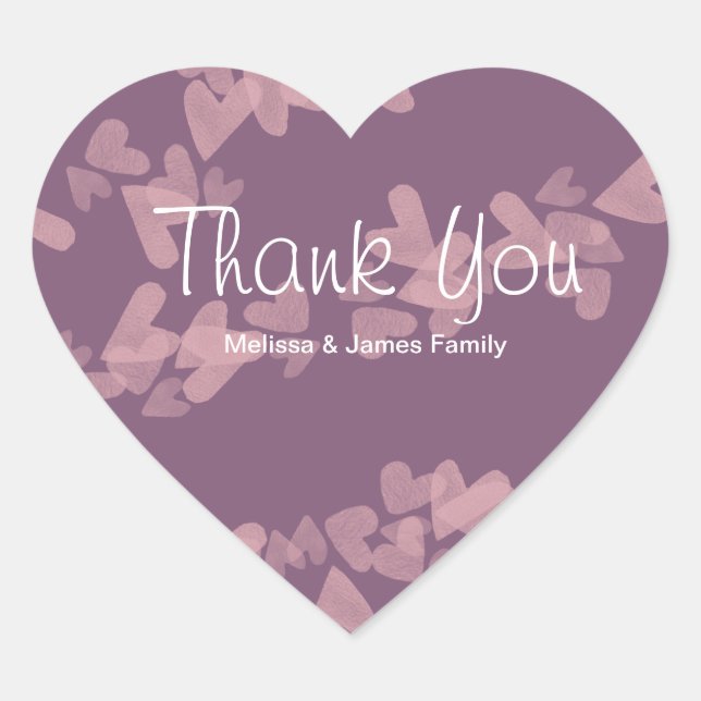 Watercolor Hearts Floating Pink Mauve Thank You Heart Sticker (Front)