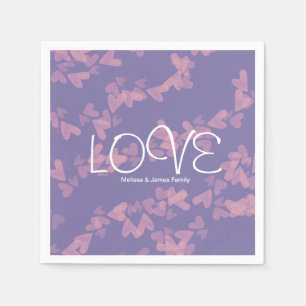 Watercolor Hearts Floating Pink Purple Love Napkin