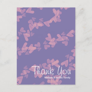 Watercolor Hearts Floating Pink Purple Thank You  Postcard