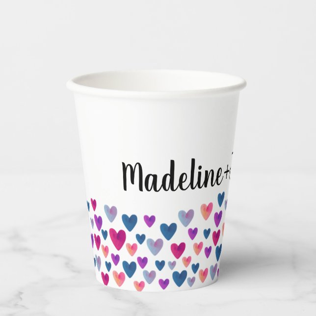 Watercolor Hearts Forever Paper Cup (Front)