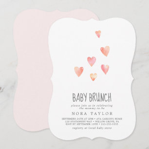 Watercolor Hearts Girl Baby Brunch Invitation