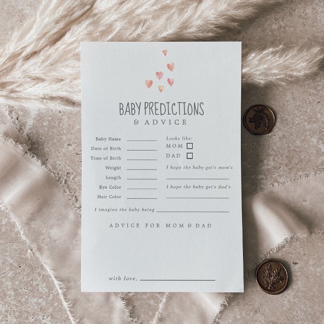 Watercolor Hearts Girl Baby Predictions & Advice Card (Creator Uploaded)