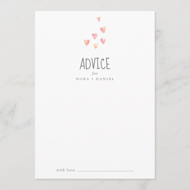 Watercolor Hearts Girl Baby Shower Advice Card (Front)