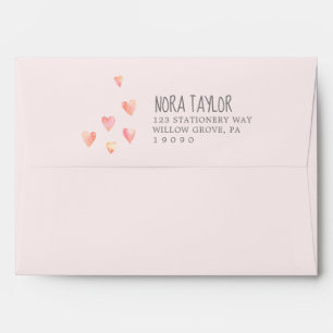 Watercolor Hearts Girl Baby Shower Envelope