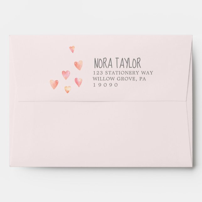 Watercolor Hearts Girl Baby Shower Envelope (Back (Top Flap))