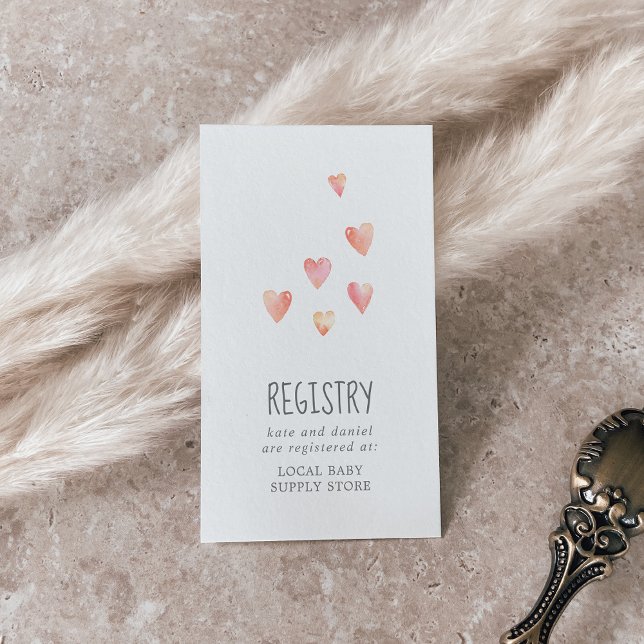 Watercolor Hearts Girl Baby Shower Gift Registry Enclosure Card (Creator Uploaded)