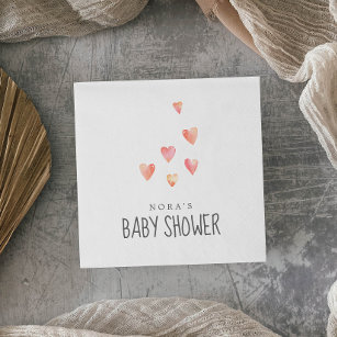 Watercolor Hearts Girl Baby Shower Napkins