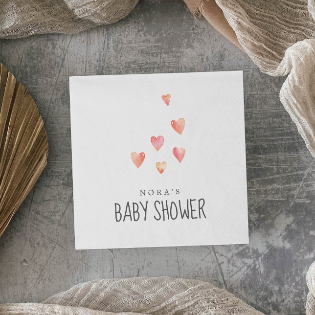 Watercolor Hearts Girl Baby Shower Napkins (Creator Uploaded)