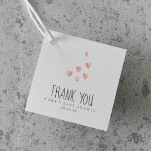 Watercolor Hearts Girl Baby Shower Thank You Favour Tags