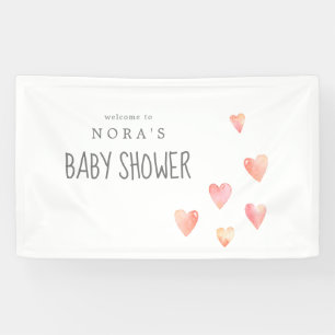 Watercolor Hearts Girl Baby Shower Welcome Banner