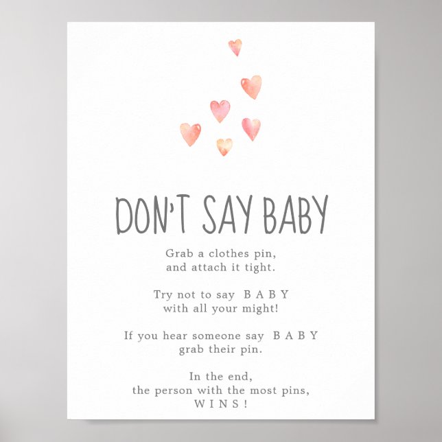 Watercolor Hearts Girl Don't Say Baby Game Sign (Front)