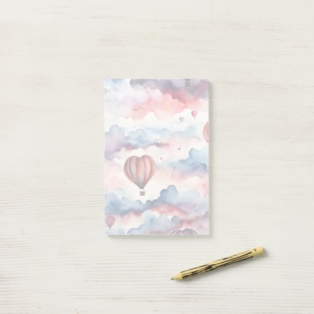 Watercolor Hearts Hot Air Balloon  Post-it Notes (On Desk)