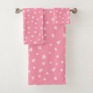 Watercolor hearts in medium pink bath towel set