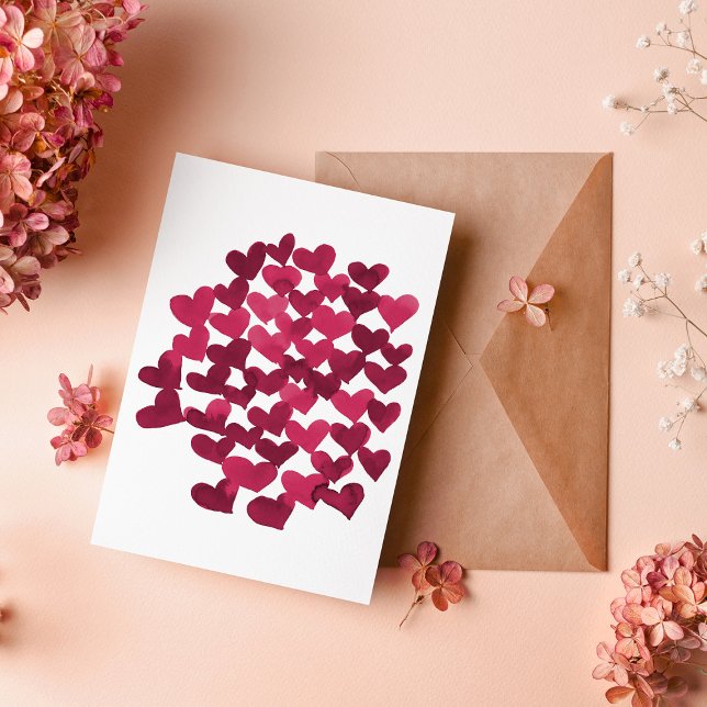 Watercolor hearts in viva magenta Valentine's Day Card (Creator Uploaded)