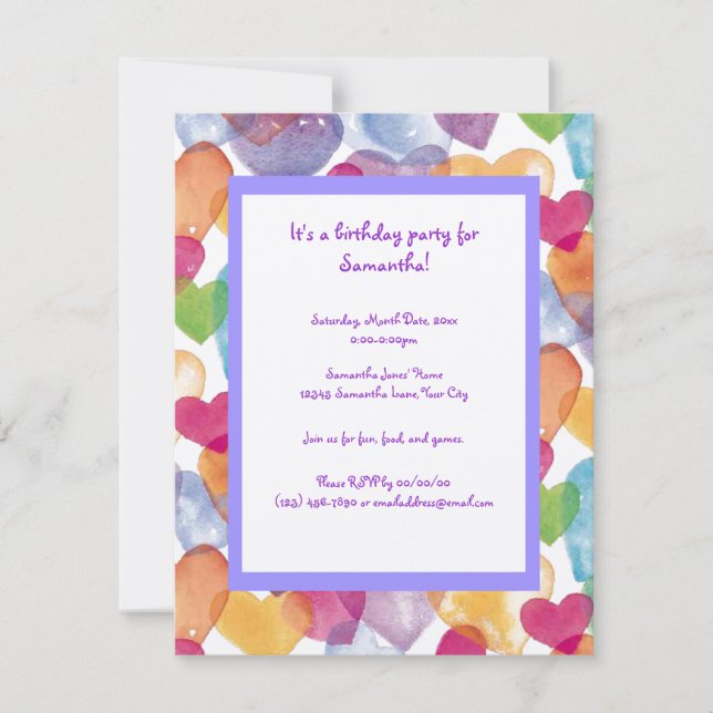 Watercolor Hearts Invitation (Front)