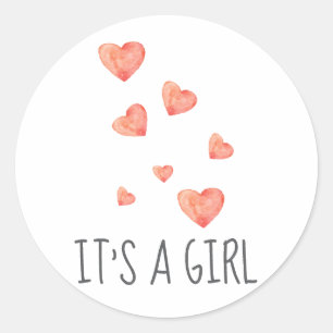 Watercolor Hearts It's A Girl Baby Sticker