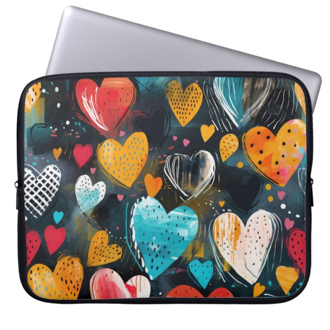 Watercolor Hearts Laptop Sleeve (Front)