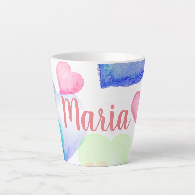 Watercolor Hearts Latte Mug (Front)