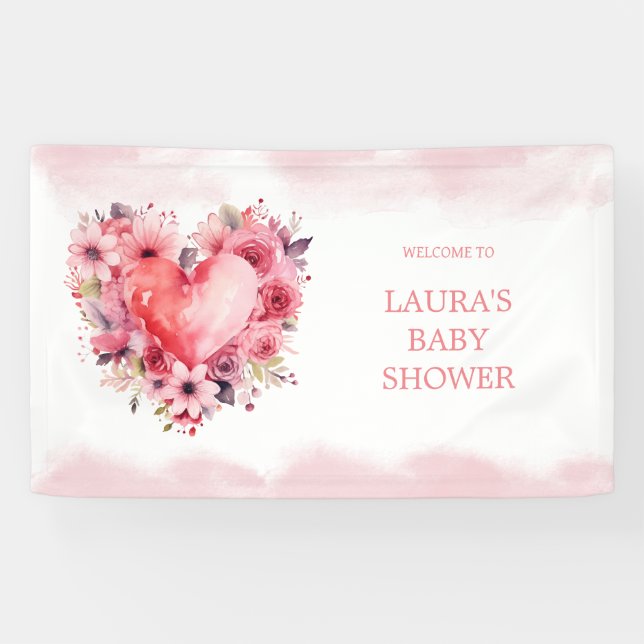 Watercolor Hearts Little Sweetheart Baby Shower Banner (Horizontal)