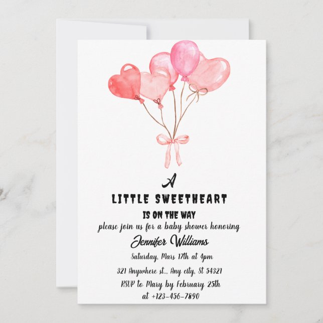 Watercolor Hearts Little Sweetheart Baby Shower Invitation (Front)