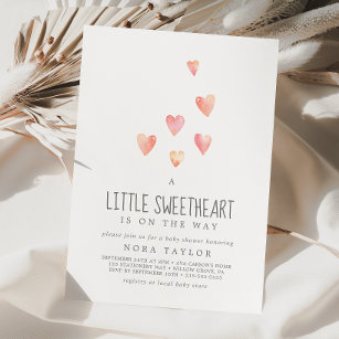 Watercolor Hearts Little Sweetheart Baby Shower Invitation