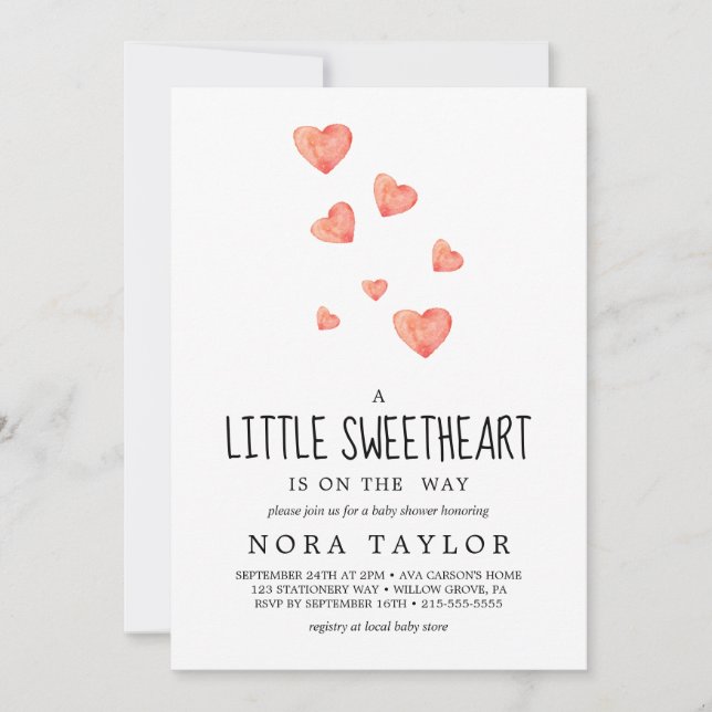 Watercolor Hearts | Little Sweetheart Baby Shower  Invitation (Front)
