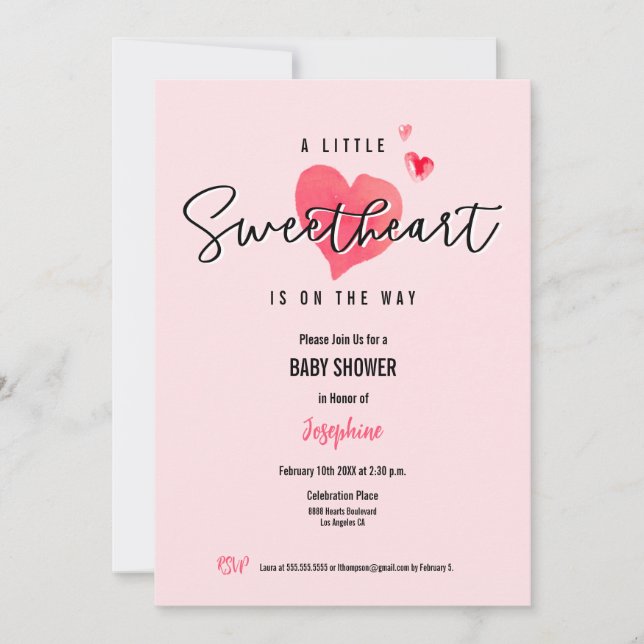 Watercolor Hearts Little Sweetheart Pink shower Invitation (Front)