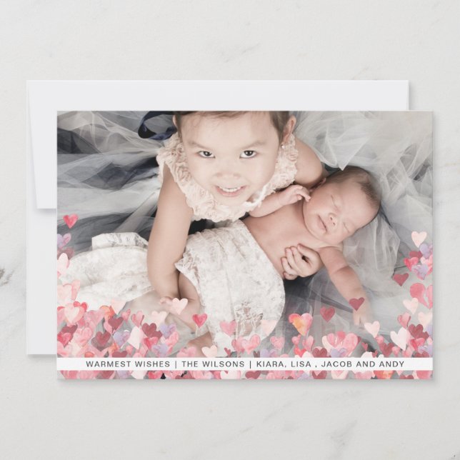 Watercolor Hearts Love Cute Photo Valentines Day Holiday Card (Front)