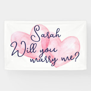 Watercolor Hearts Marry Me Proposal Banner