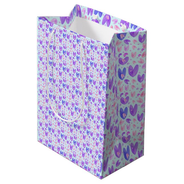 Watercolor Hearts Medium Gift Bag (Back Angled)